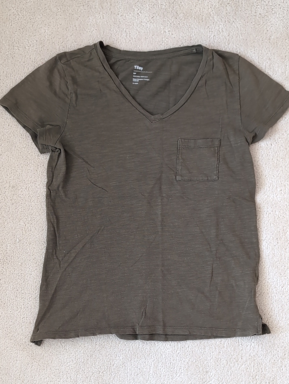 Green Cotton V-Neck T Shirt